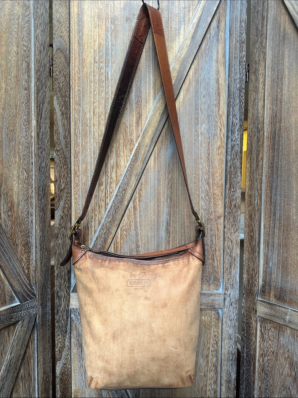 Coach Bleeker Duffle Bucket Bag Brown Leather Tattersall Plaid PROJECT BAG